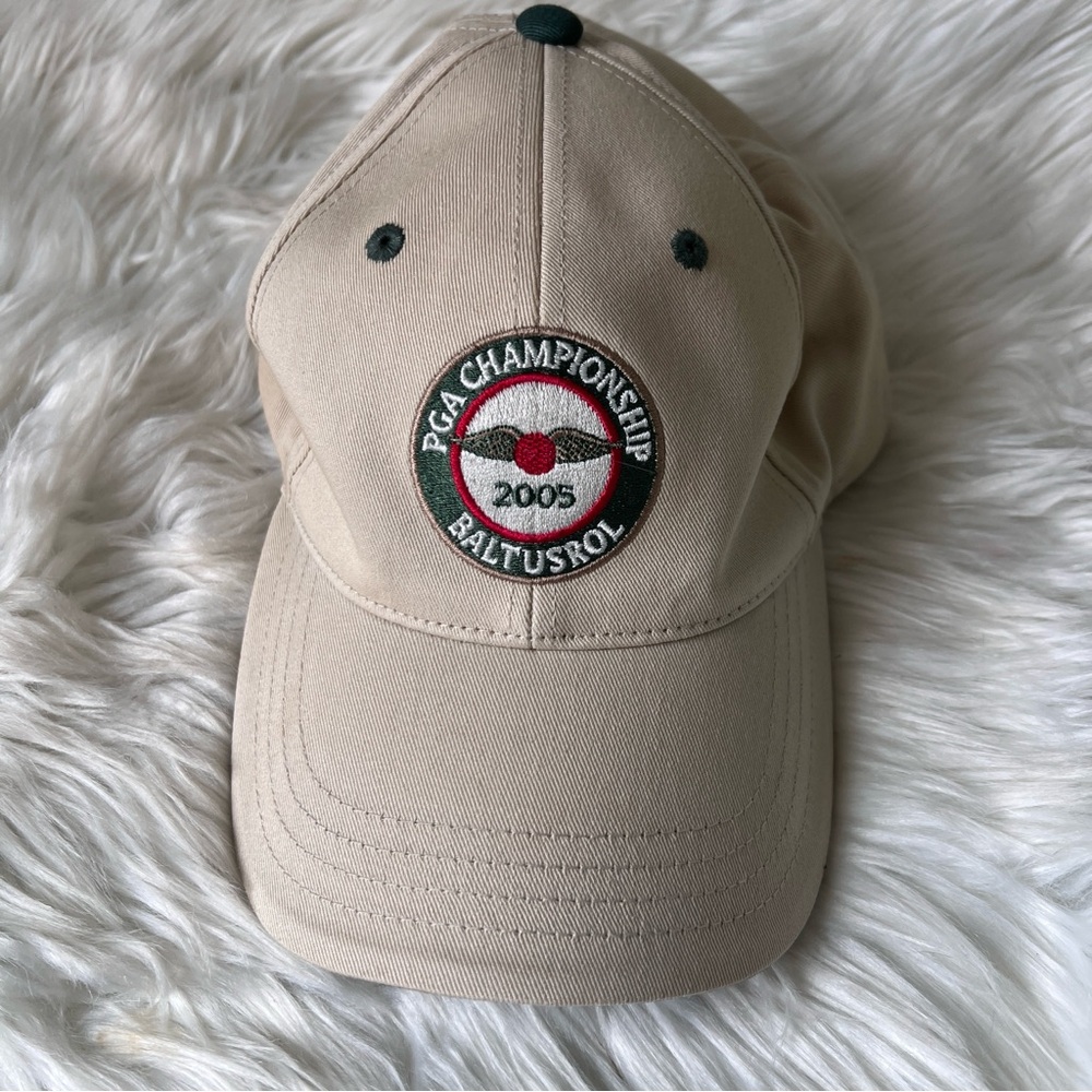 PGA Championship 2005 Golf Tan and Red Baseball Cap with Circular Emblem